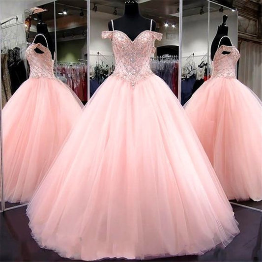 Pink Spaghetti Straps Ball Gown Quinceanera prom Dresses   cg10343