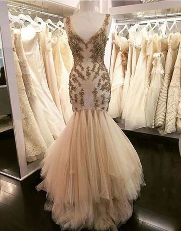 Fashion V neck Appliques Mermaid Formal Prom Dress, Evening Dress   cg10369