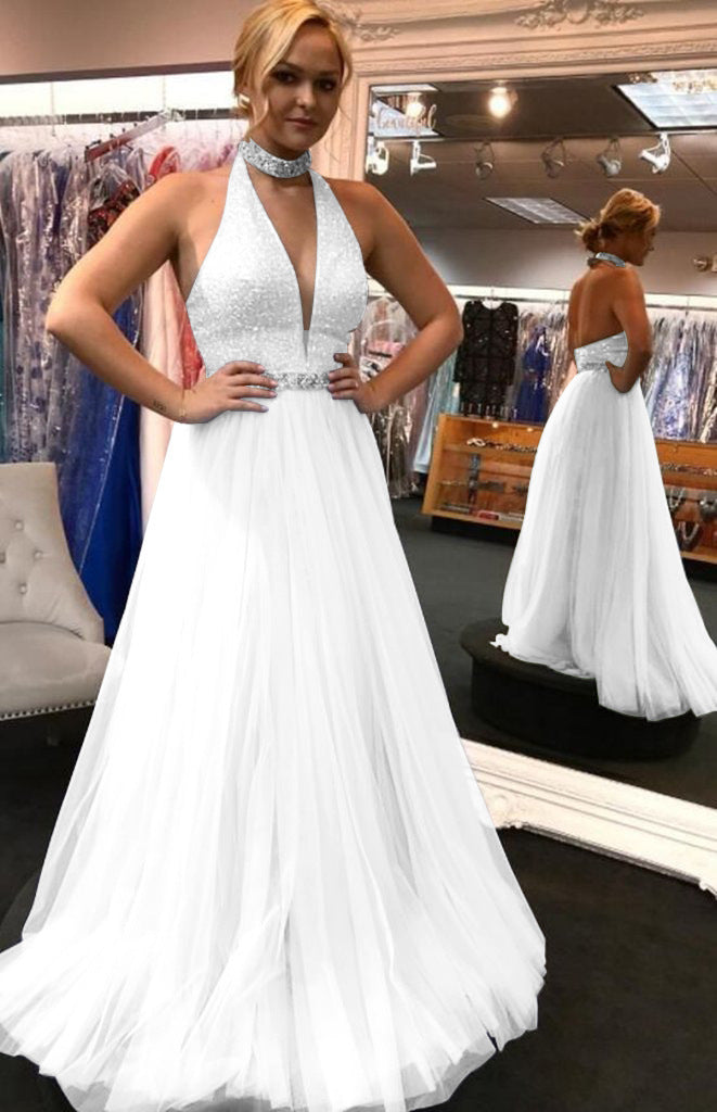 Custom Prom Dress,Tulle Prom Gown,Halter Evening Dress,Beading Prom Gown   cg10414