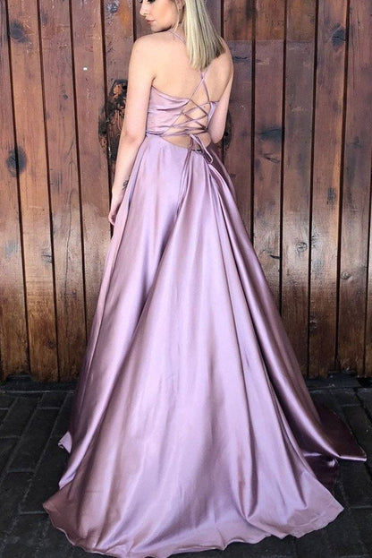Lace Up Lilac Long Prom Dress with Split-Front    cg10433