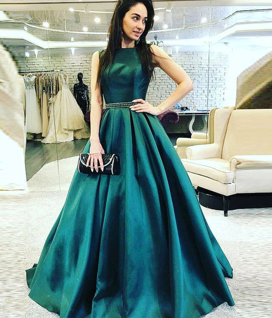 GREEN SATIN LONG PROM DRESS EVENING DRESS    cg10462