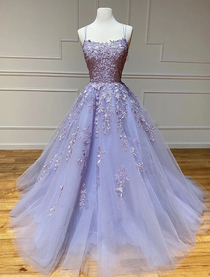 Purple tulle lace long prom dress evening dress   cg10509