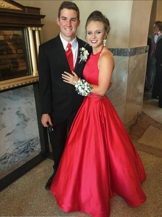 Unique Prom Dress A Line Evening Dress Halter Simple Elegant Prom Dresses Red   cg10540