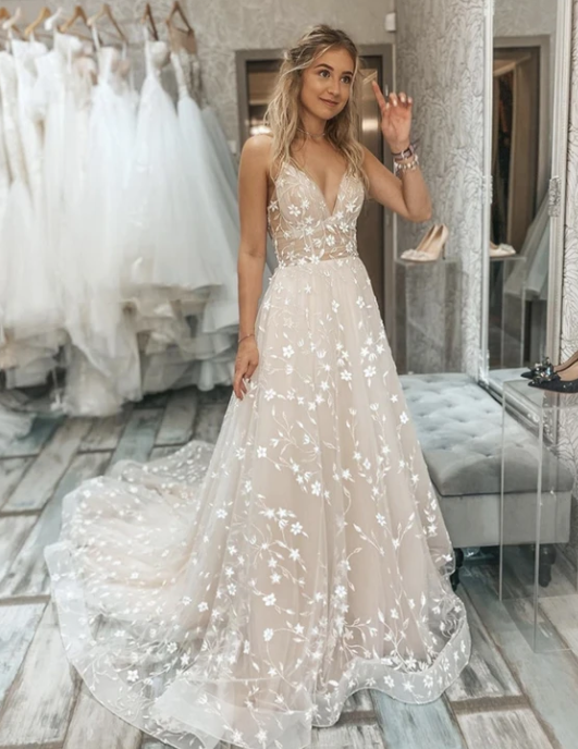 A line v neck tulle long prom dress evening dress   cg10642