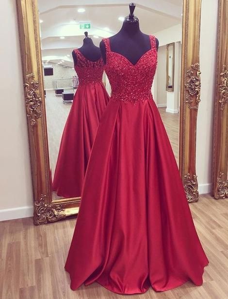 Burgundy A-line Beaded Long Prom Dress    cg10664