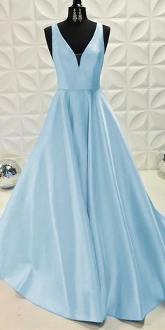 Satin V-neck Neckline Floor-length A-line Prom Dresses    cg10687