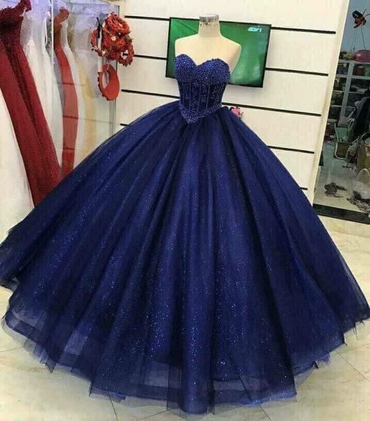Gorgeous Beading Sweetheart neck Tulle Quinceanera Dresses, Blue Ball Gown Prom Dress  cg10979