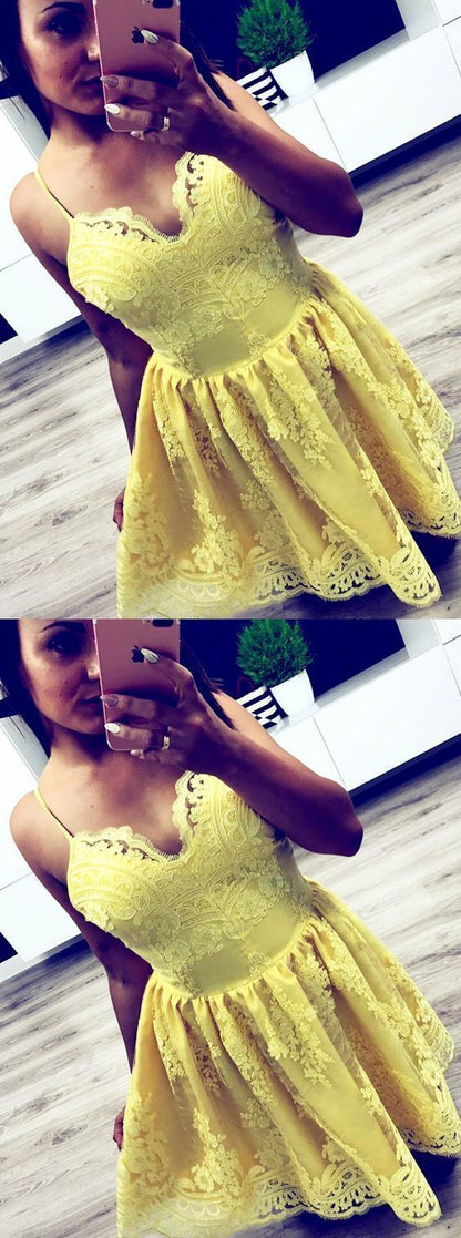 Yellow Lace Short Homecoming Dress, Simple Short homecoming Dress cg1100