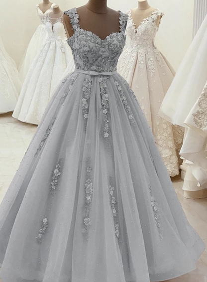 Elegant A line lace pearl long ball gown prom dress   cg11076