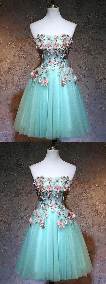 Homecoming Dresses Short A-line Strapless Short/Mini Sleeveless Tulle Homecoming Dress cg1125