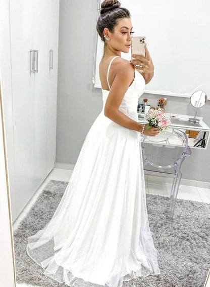 White v neck chiffon long prom dress evening dress   cg11549
