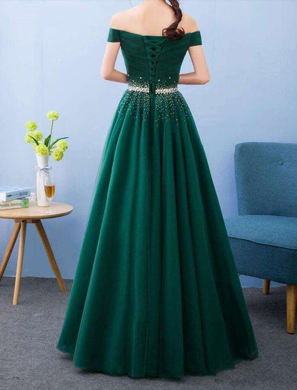 Off Shoulder Blue Beaded Long Party Dress, Sweetheart Floor Length Prom Dress   cg11616