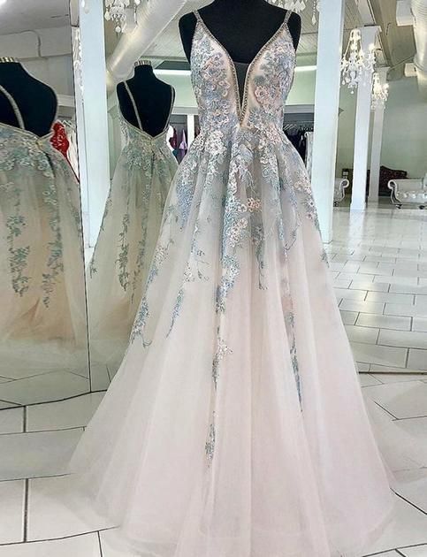 Gorgeous A Line V Neck White Prom Dresses Embroidery Evening Dresses   cg12158