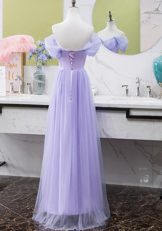 Light Purple Tull Off Shoulder Long Wedding Party Dress, Tulle Prom Dress   cg12302