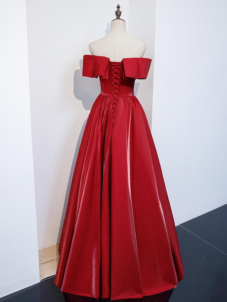 Red Satin Long Party Dress, A-Line Formal Dress 2021, Evening prom Dress   cg12333