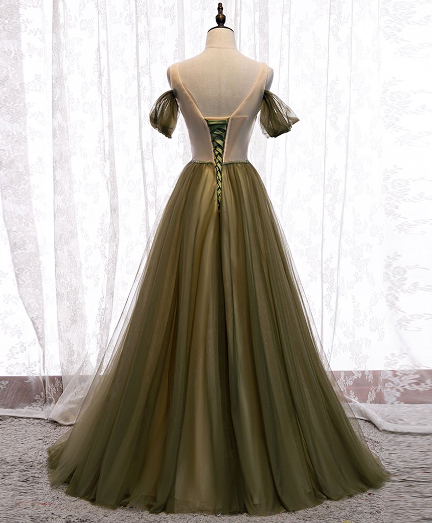 SIMPLE GREEN TULLE LONG PROM DRESS GREEN TULLE EVENING DRESS   cg12529