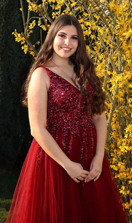 luxury beading prom dresses, chic red prom gowns, a line senior prom dresses   cg12602