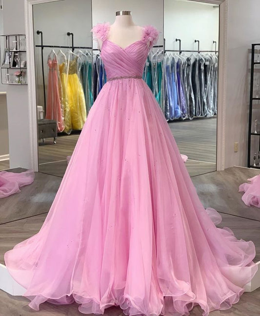 Charming A Line Sweetheart Pink Long Prom/Evening Dress with Beading   cg12606