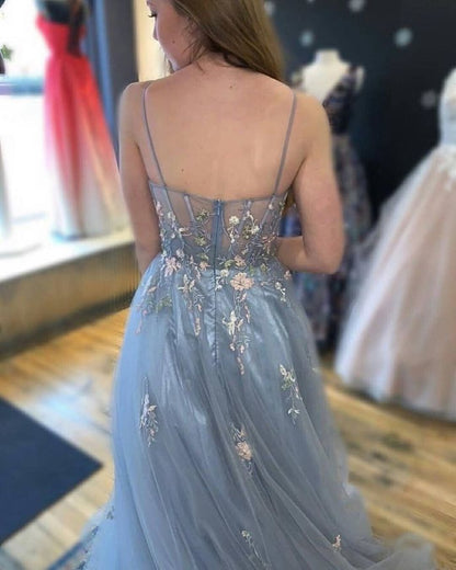 Newest Spaghetti Straps Appliques A-Line Prom Dresses, Evening Dress Prom Gowns   cg12634