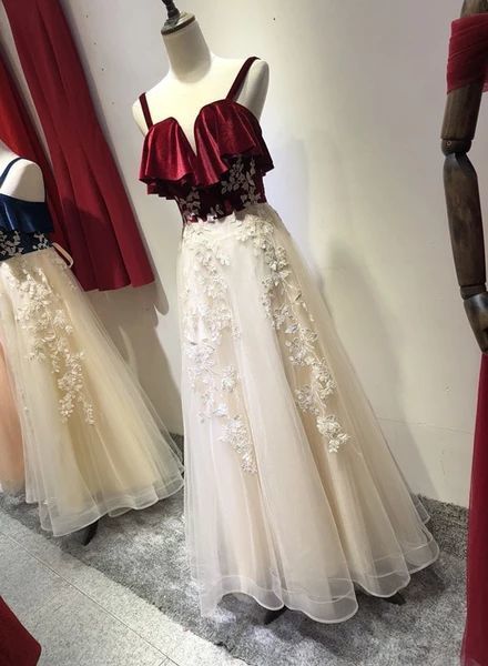 Charming Straps Tulle Velvet and Tulle Party Dress, Handmade Formal Gown Prom Dress 2021   cg12743