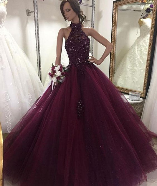 Unique tulle lace long prom dress, tulle lace evening dress   cg12764