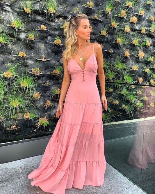 Deep V Neck Long Prom Dress ï¼_ink Prom Dress   cg13063