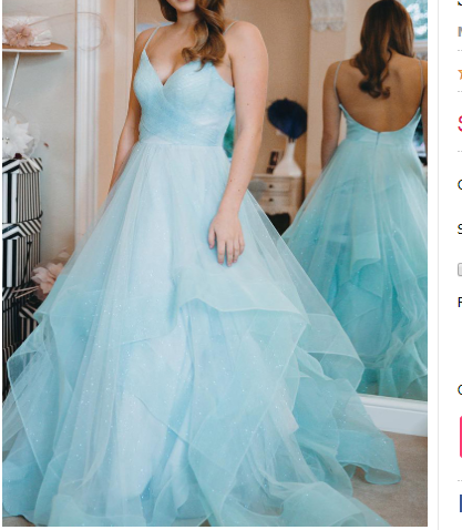 Sparkly Straps Ruffles Blue Long Prom Dress with Open Back   cg13411