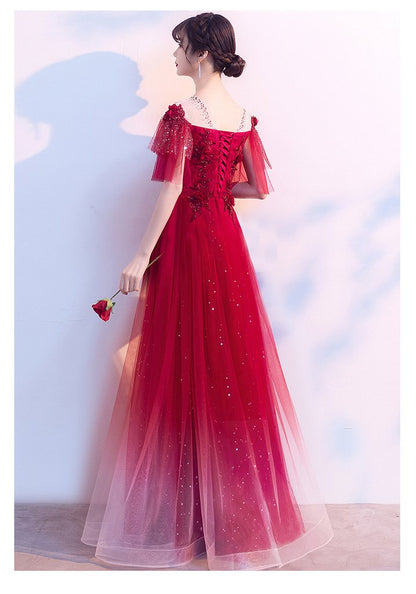 Charming Red Tulle Off Shoudler Gradient Party Dress, A-Line Prom Dress 2021   cg13925