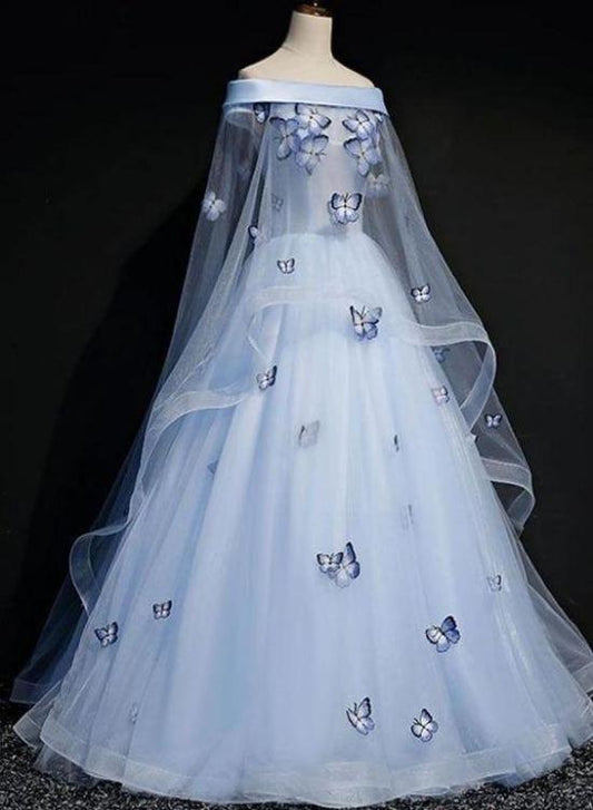 Beautiful Light Blue Ball Gown Lace-Up Party Dress, Blue Prom Dress    cg14242