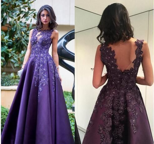 Elegant Purple Formal Dresses,Applique Sleeveless Evening prom Dress   cg14393
