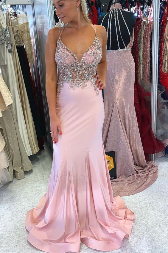 Mermaid Pink Formal Gown with Beaded Top prom dress     cg14425