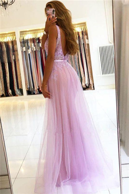 Straps V-neck Sheath Floor-length Beaded Applique Prom Dresses   cg14596