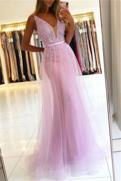 Straps V-neck Sheath Floor-length Beaded Applique Prom Dresses   cg14596