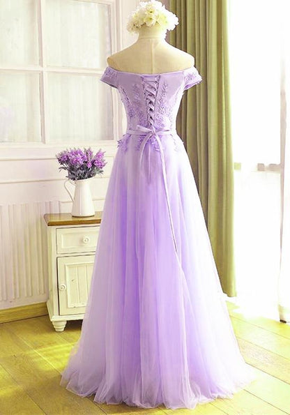 Beautiful Lavender Tulle Off Shoulder Party Dress, Light Purple Bridesmaid prom Dress   cg14715