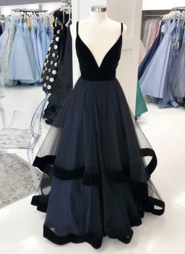 SIMPLE BLACK TULLE LONG PROM DRESS BLACK TULLE FORMAL DRESS   cg14745