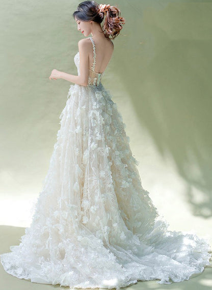 WHITE A LINE APPLIQUE LONG BALL GOWN PROM DRESS FORMAL DRESS    cg14871