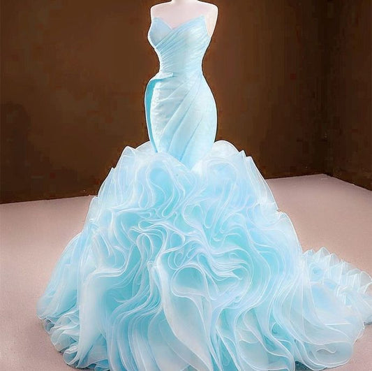 mermaid light sky blue long prom dress evening dress   cg14951
