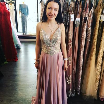 A-Line V-Neck Long Prom Dress With Beading Top   cg15260