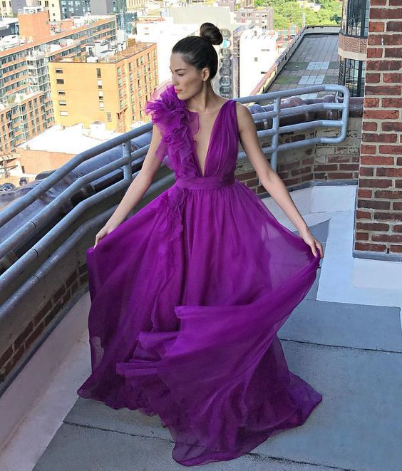 A-line V Neck Long Prom Dress, Sleeveless Prom Dress    cg15419