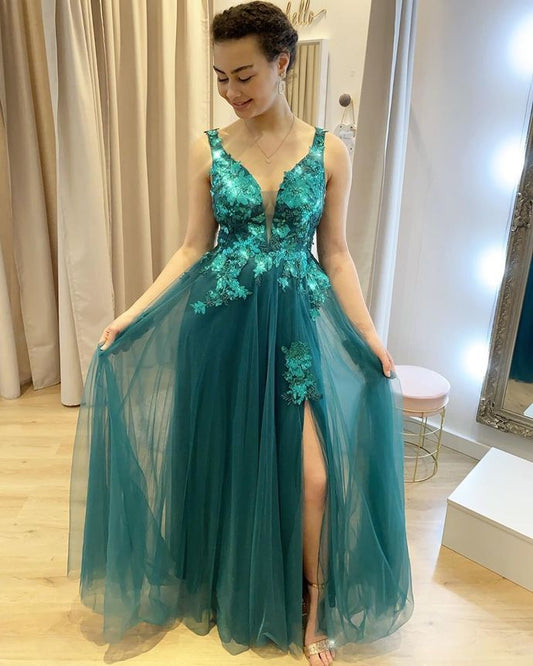Charming V-Neck A-Line Prom Dresses,Long Prom Dresses,Cheap Prom Dresses   cg15450