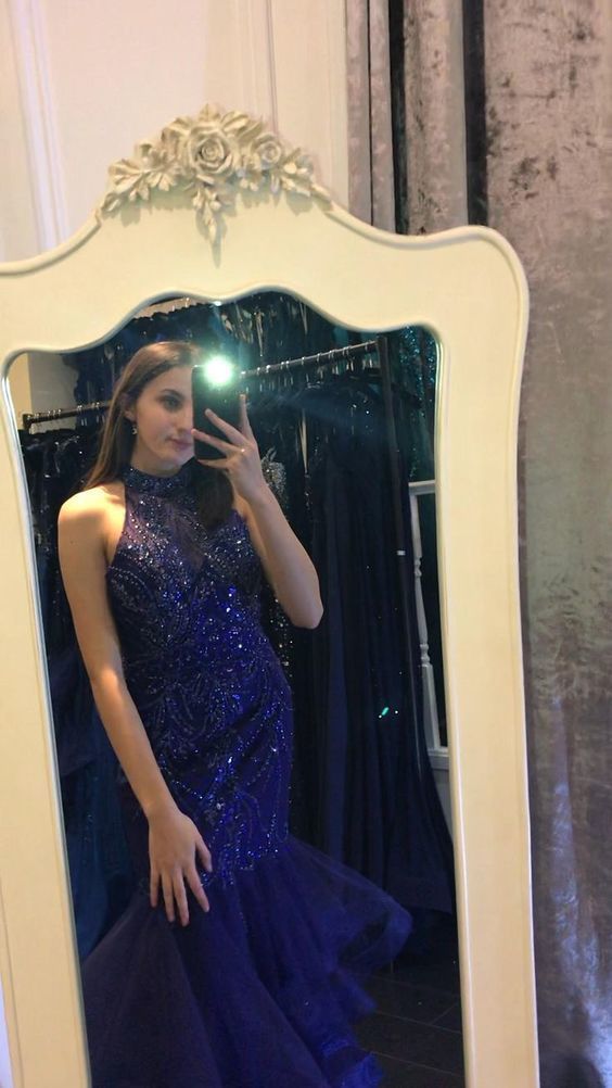 Halter Neck Mermaid Beading Prom Dress, Shiny Prom Dress    cg15470