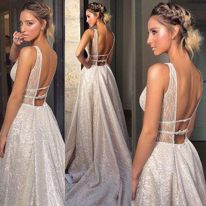 V-neck Sequin Tulle Wedding prom Gown   cg15490