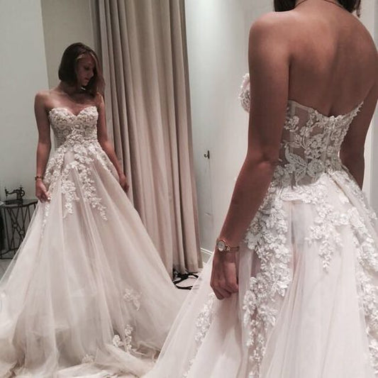 Sweetheart Tulle Long Prom Dress With Lace  cg15520