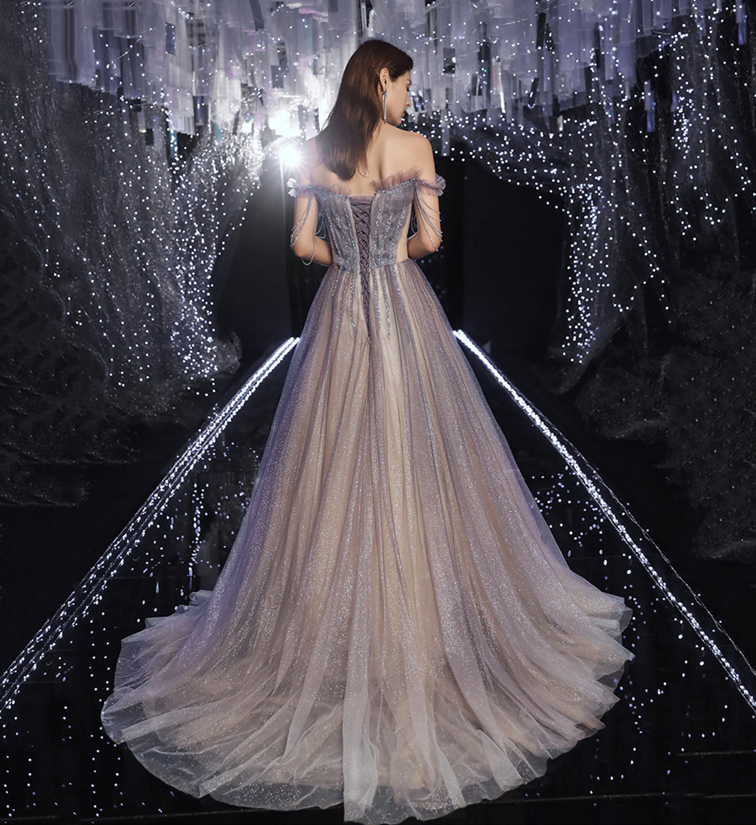 SHINY TULLE SEQUINS LONG PROM DRESS EVENING DRESS   cg15626
