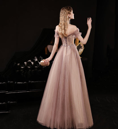 UNIQUE TULLE LONG PROM DRESS A LINE EVENING DRESS    cg15627