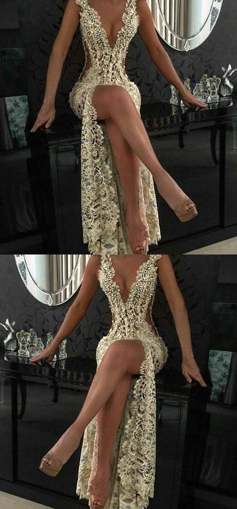 Custom Charming Lace Prom Dress,Sexy Deep V-Neck Evening Dress  cg1568