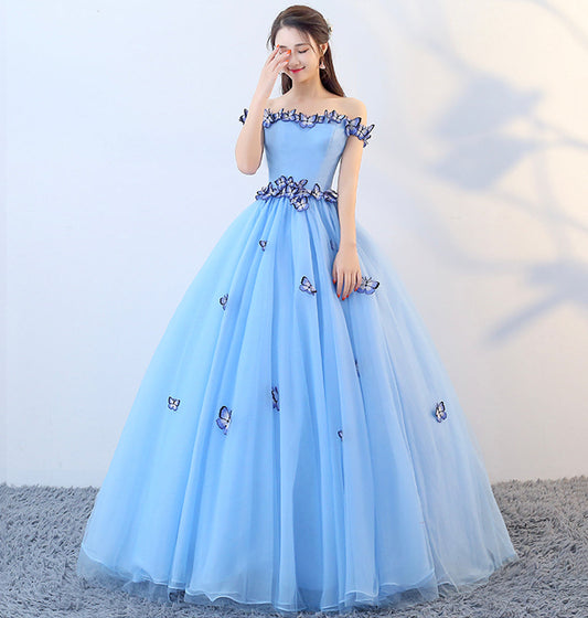 BLUE TULLE LONG BALL GOWN DRESS FORMAL PROM DRESS   cg15725