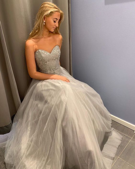 Light Grey A-Line Prom Dress,Charming V-Neck Evening Dress   cg15760