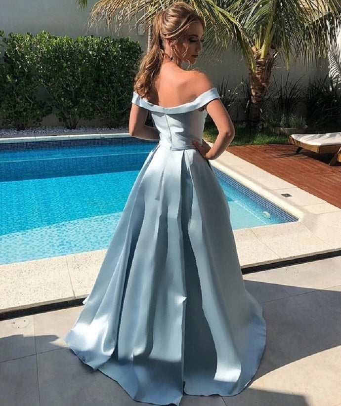 Gorgeous Sky Blue Satin Prom Dress,Long A Line Party Dress Cheap,Royal Blue Evening Dresses    cg15783