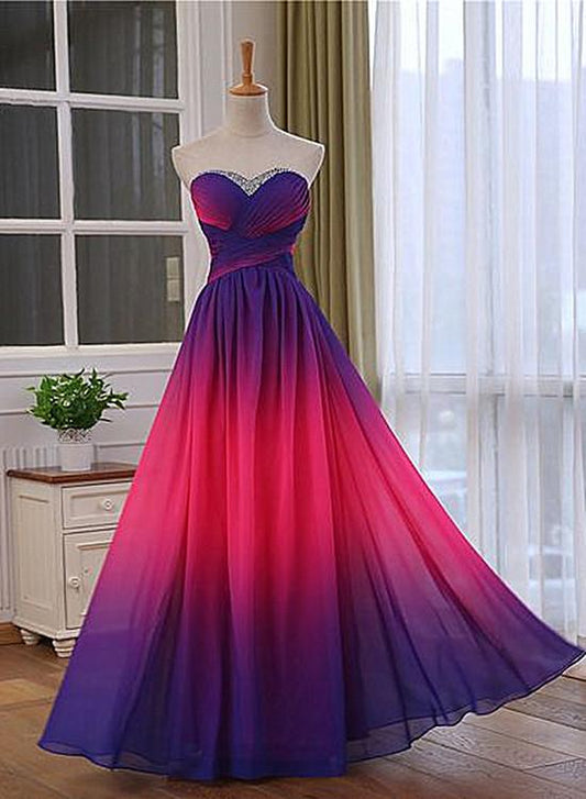 Pretty Gradient Sweetheart Beaded Long Party Dress, Pink And Purple Evening Dress    cg15815